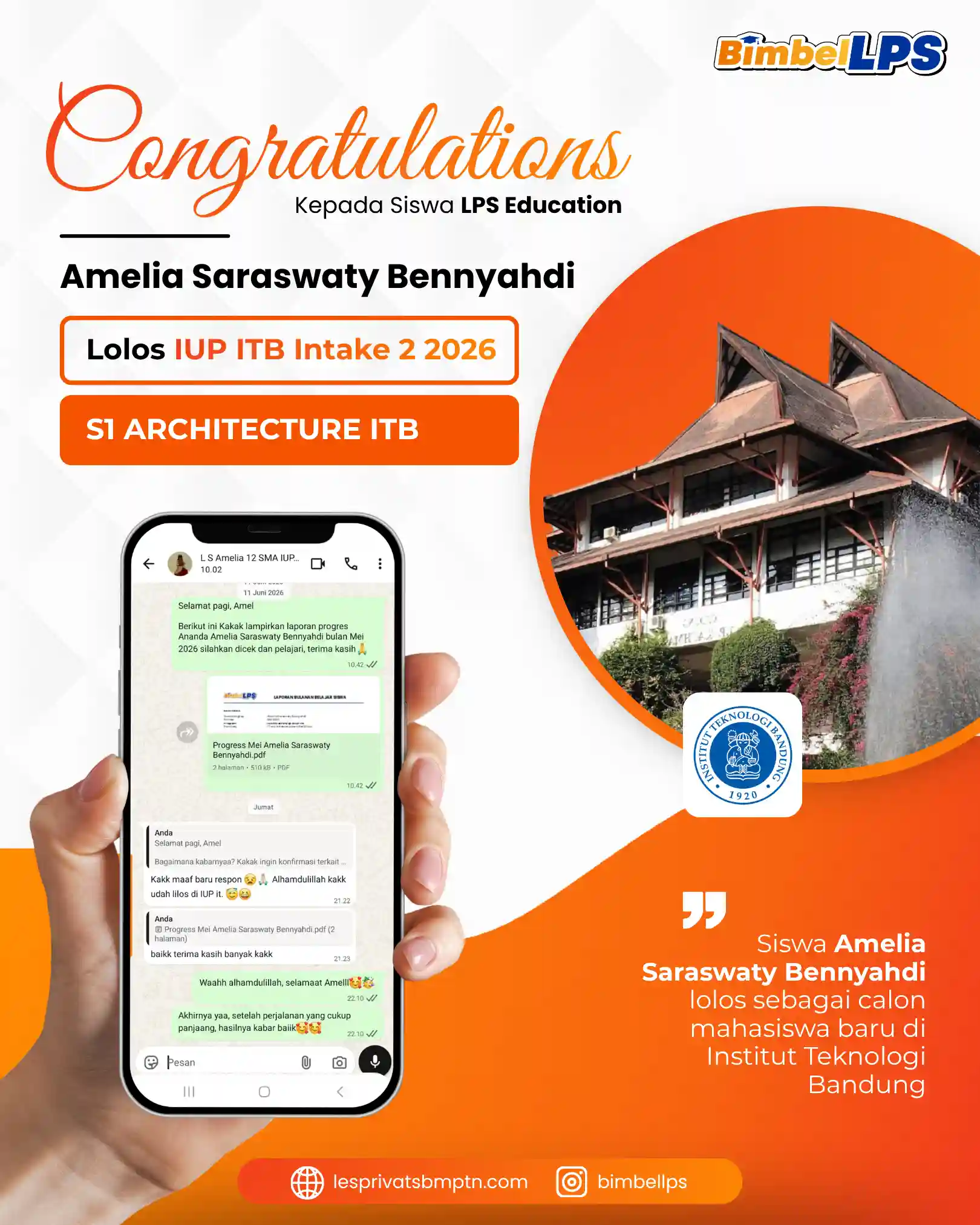 Amelia Saraswaty Bennyahdi Lolos IUP ITB S1 Arsitektur